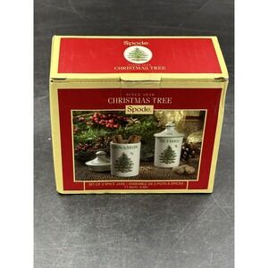 Spode Christmas Spice Jars 4.5" Tree Cinnamon & Nutmeg Set of 2